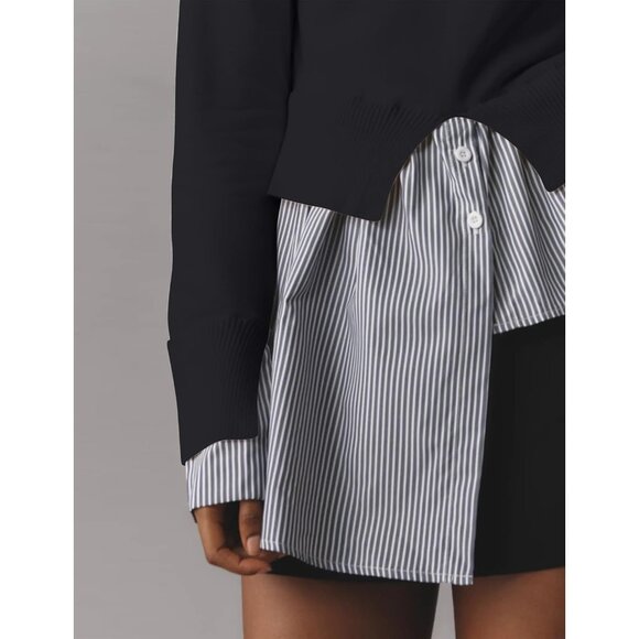 Womens Turtleneck Peplum Sweater 2 in 1 Asymmetrical Hem Striped Top - Picture 2 of 6